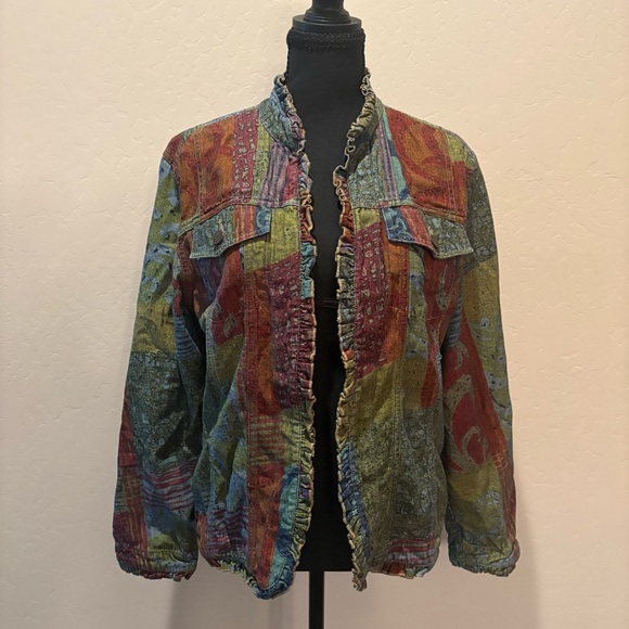 Colorful Denim Jacket with Ruffled Edges - Picture 1 of 7